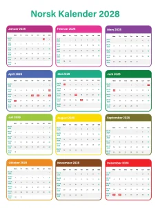 Norsk Kalender 2028 | Ukekalender med Helligdager