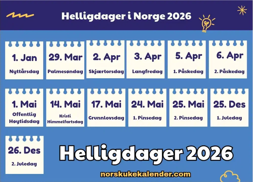 helligdager 2026 i norge - Norsk kalender