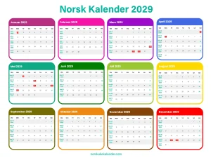Norsk Kalender 2029 - Ukekalender 2029